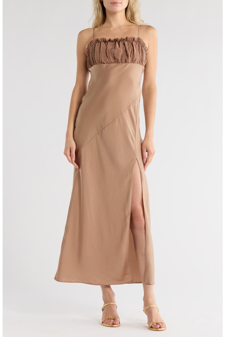 Frill Satin Gown, Main, color, BRONZE