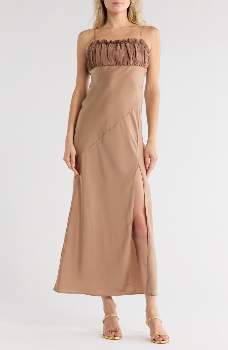 ASOS DESIGN Frill Satin Gown, Main, color, Bronze