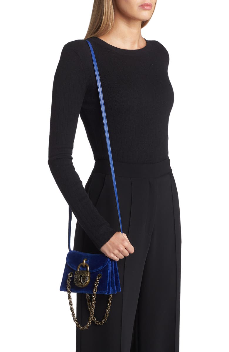 Moschino Padlock Velvet Crossbody Bag, Alternate, color,