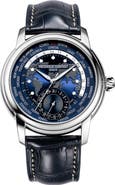 FREDERIQUE CONSTANT Classic Manufacture Worldtimer Navy Automatic Leather Strap Watch, 42mm