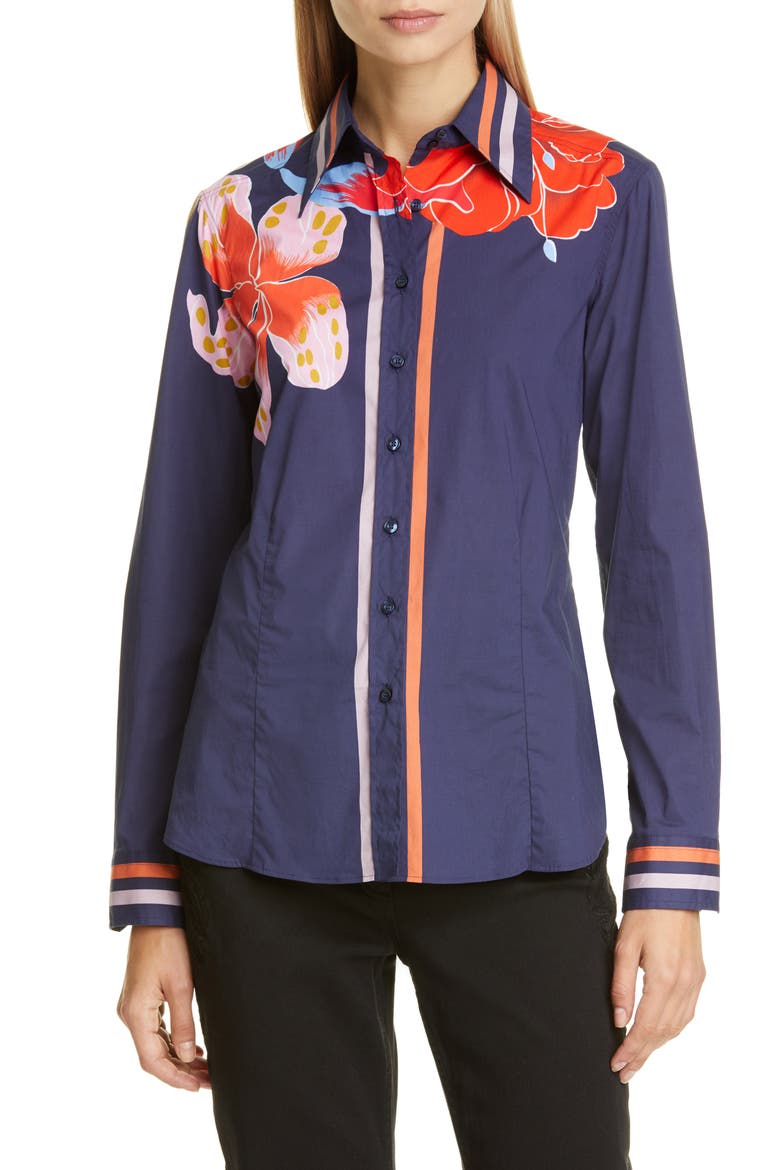 Pop Lily Print Shirt, Main, color, NAVY