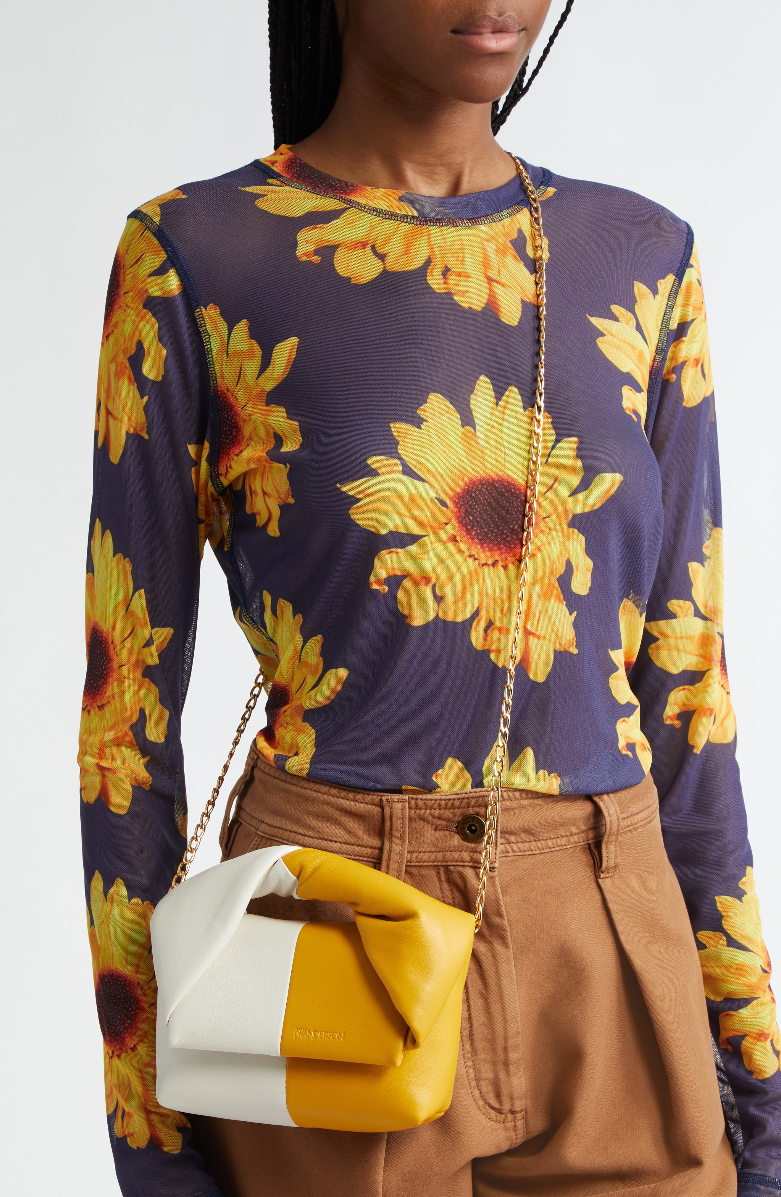 JW Anderson Small Twister Two-Tone Leather Crossbody Bag, Alternate, color, Cream/ Mustard