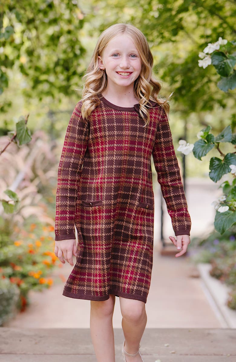 Hope & Henry Kids' Organic Long Sleeve Bow Detail Tweed Sweater Dress, Alternate, color,