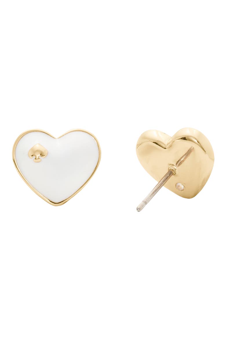 heart spade stud earrings, Alternate, color, WHITE