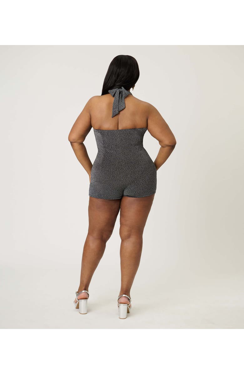 Unique Vintage Plus Size Romper & Sarong Set, Alternate, color, Black & Silver Metallic