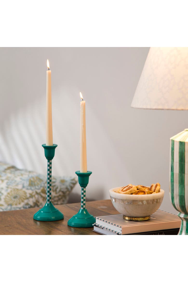 Jade Mint Checkered Candlesticks, Alternate, color, Jade Mint - 9"