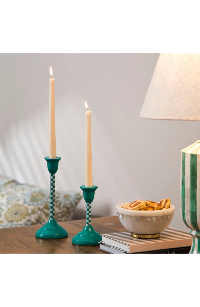 Mela Artisans Jade Mint Checkered Candlesticks, Alternate, color, Jade Mint - 9"