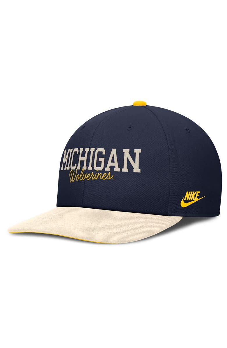 Nike Men's Nike Navy/Cream Michigan Wolverines Pro Legacy Script Snapback Hat, Main, color, Navy