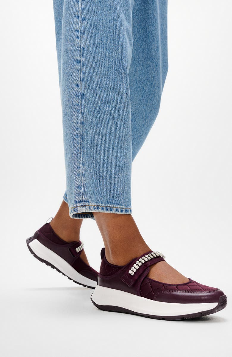 FitFlop F-Mode Flow Crystal Strap Quilted Mary Jane Sneaker, Alternate, color, Plumberry