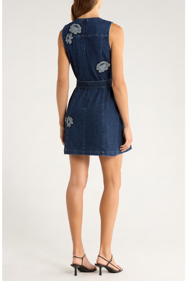 Marsha Floral Appliqué Tie Waist Denim Dress, Alternate, color, FONTAINE