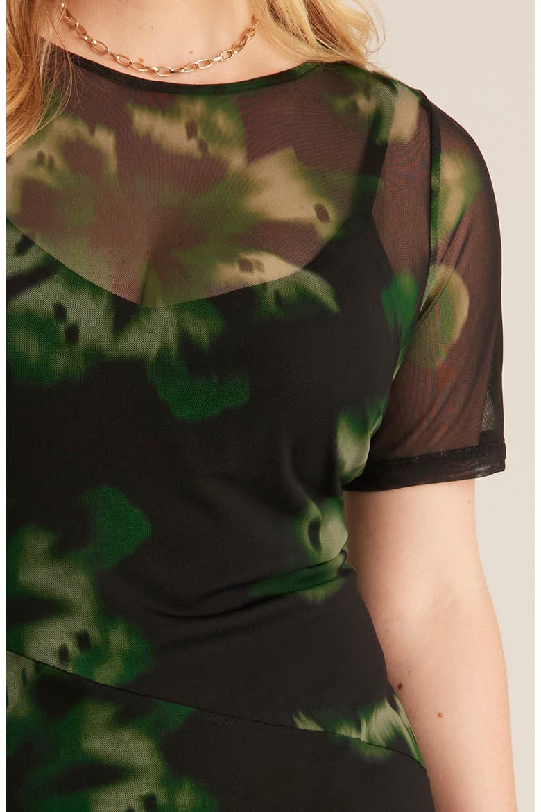 Bouquet Floral Mesh Overlay Dress, Alternate, color, BLACK/ GREEN