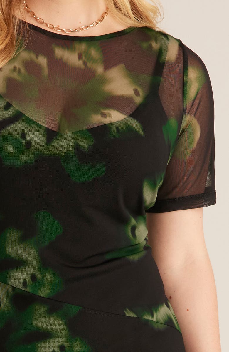 Estelle Bouquet Floral Mesh Overlay Dress, Alternate, color, Black/ Green