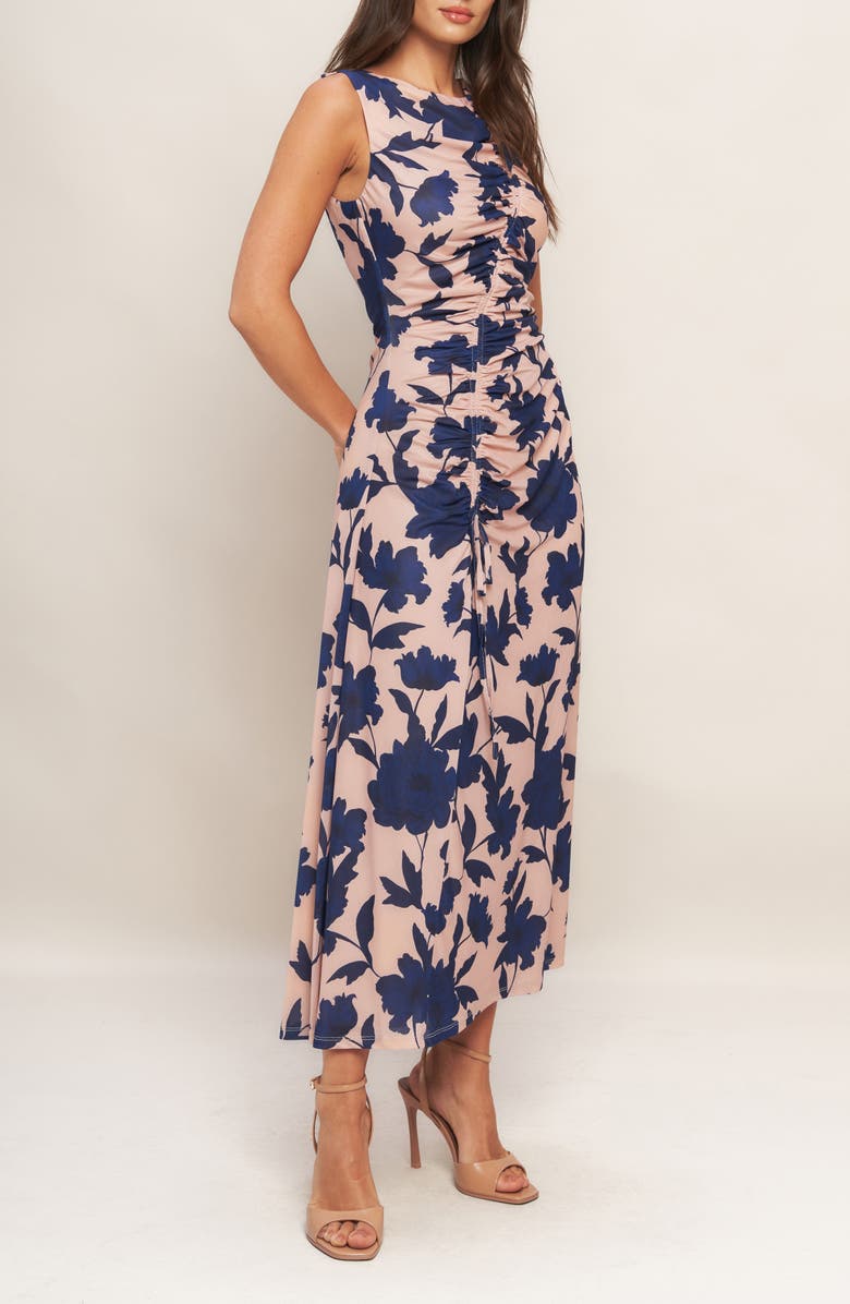 FLYING TOMATO Floral Sleeveless Ruched Mesh Maxi Dress, Alternate, color,