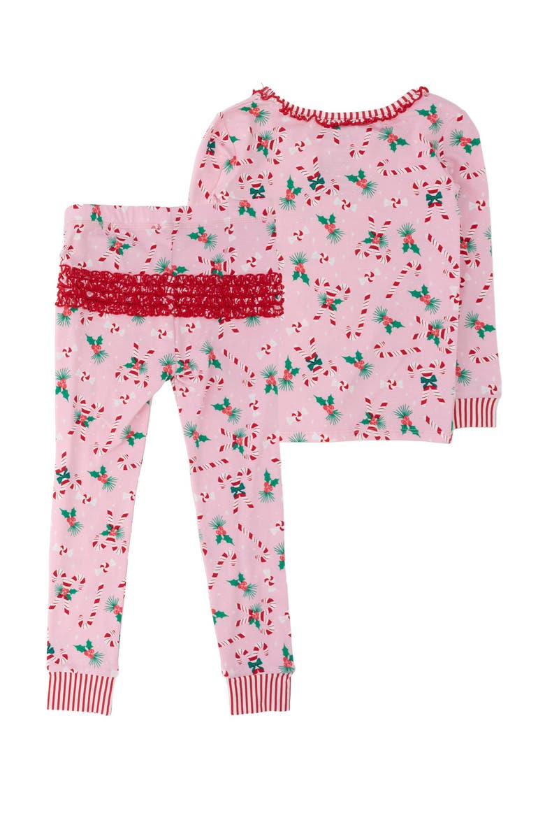 Modal Blend Ruffle Long Sleeve Pajama Set, Signature Rear Ruffles, Alternate, color, Holly Candy Canes