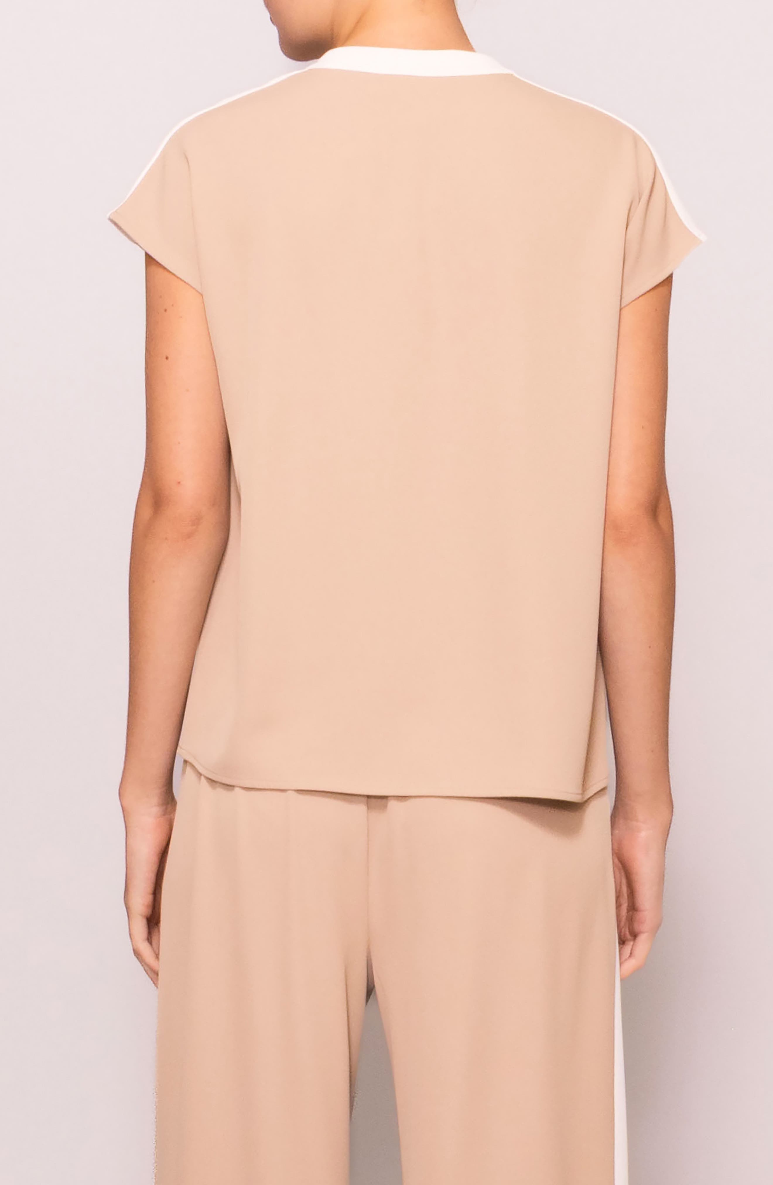 Split Neck Cap Sleeve Contrast Trim Top - image 2