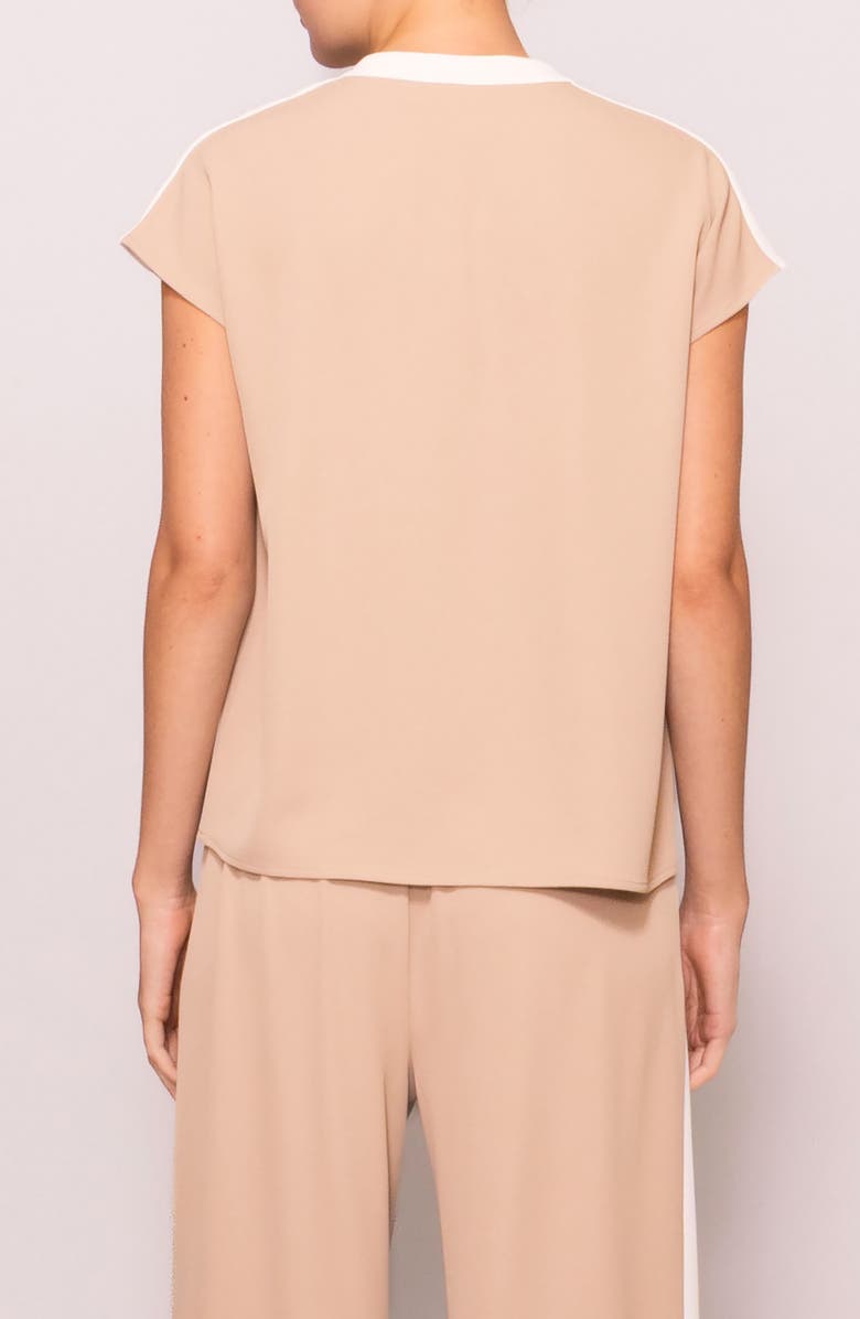 MELLODAY Split Neck Cap Sleeve Contrast Trim Top, Alternate, color, Light Khaki/ Bone