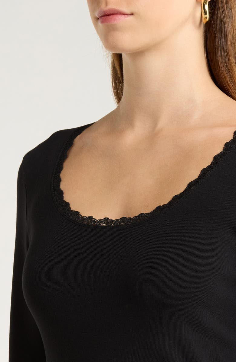 Re/Done Lace Trim Stretch Cotton Top, Alternate, color, Black