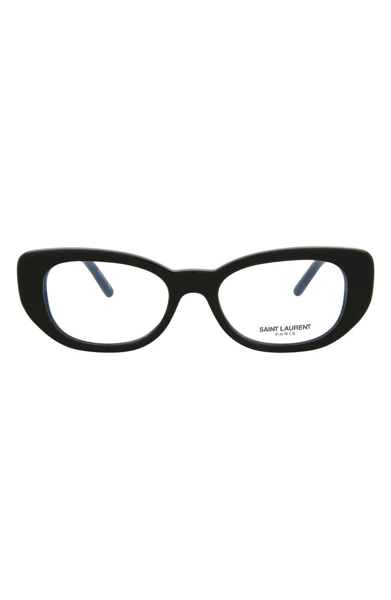 Saint Laurent 53mm Oval Optical Glasses, Main, color, Black Black Transparent