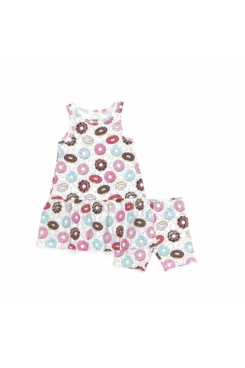 Kids Organic Drop Waist Dress with Matching Biker Shorts, Main, color, Donuts
