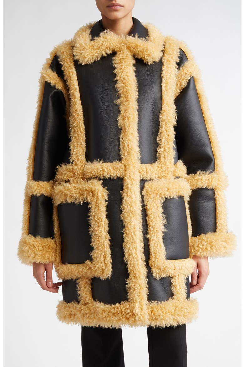 Hadlee Faux Leather & Faux Shearling Coat, Main, color, BLACK/ LIGHT CARAMEL