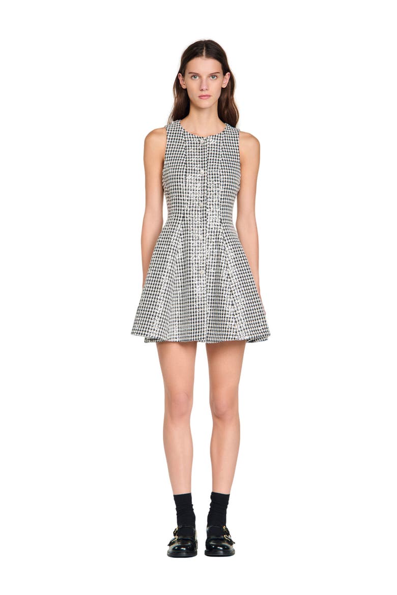 Tweed and sequin short dress, Alternate, color, Black / white