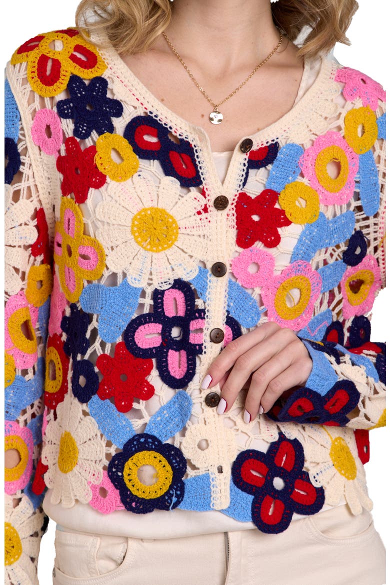 Floral Crochet Cardigan, Alternate, color, WHITE