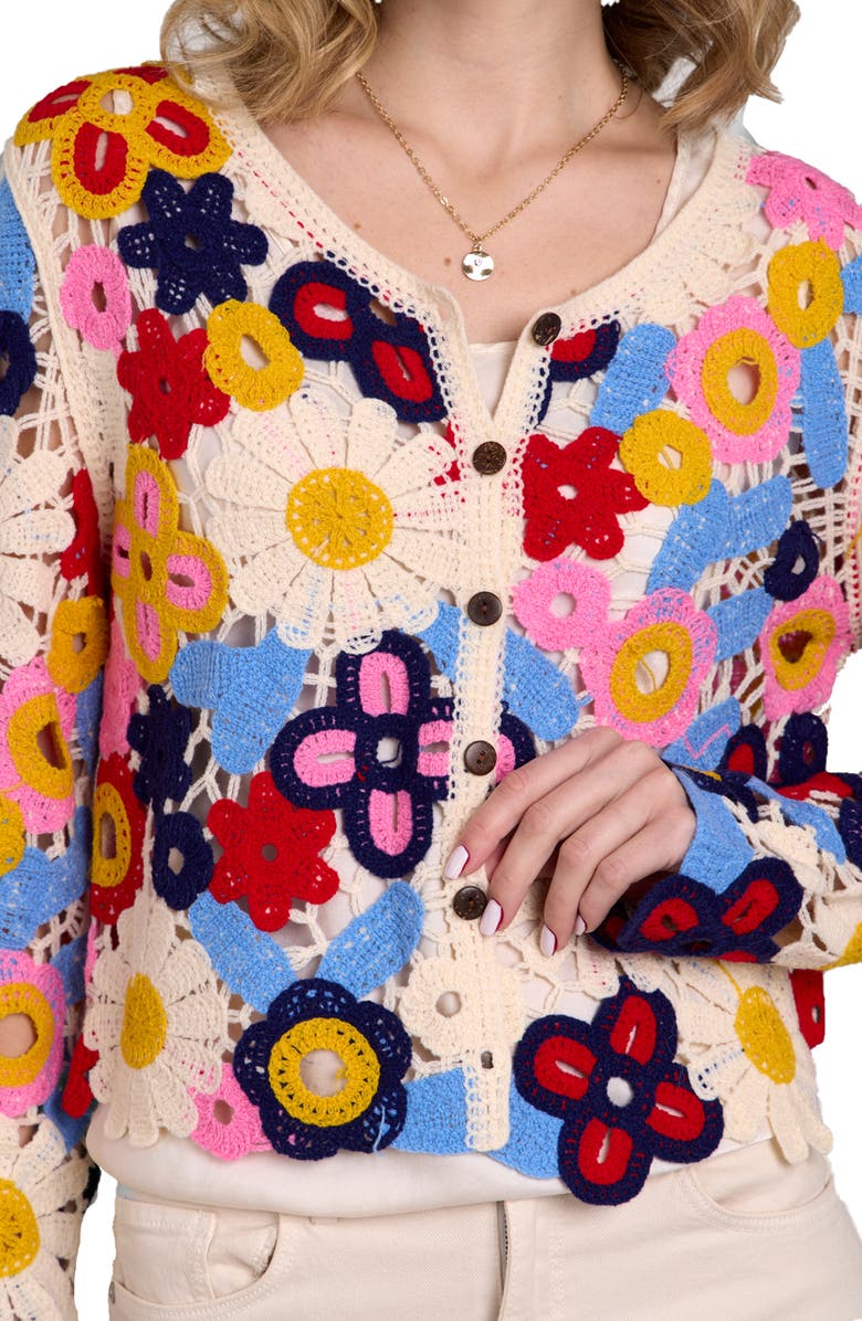 SAACHI Floral Crochet Cardigan, Alternate, color, White