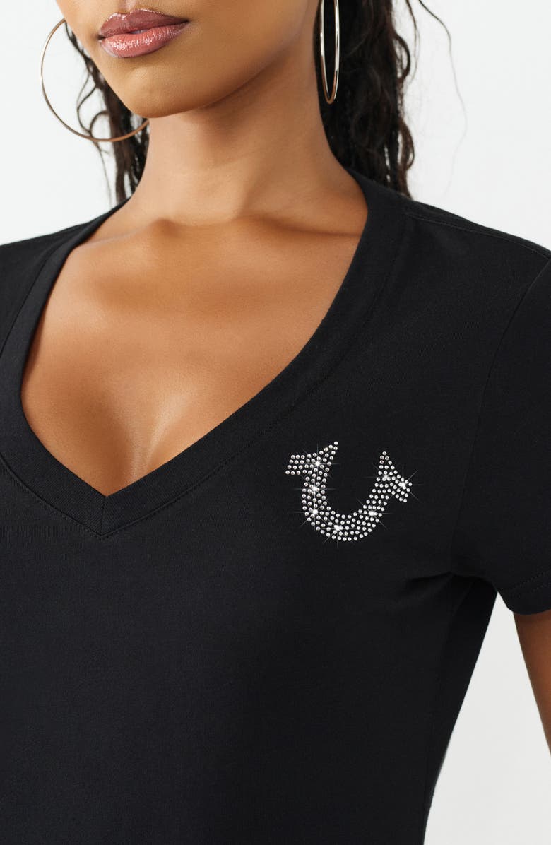 True Religion Crystal V-Neck Tee, Alternate, color, Jet Black