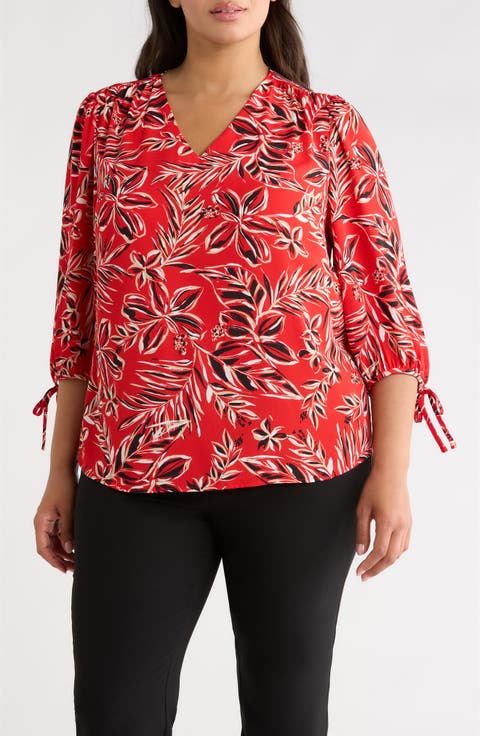 Floral Print Woven Shirt (Plus)