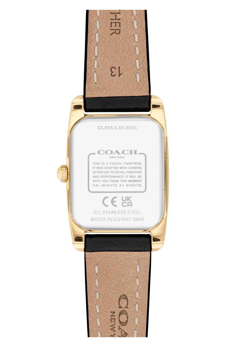 COACH Saddle Rectangular Leather Strap Watch, 20mm x 30mm, Alternate, color, Silver White