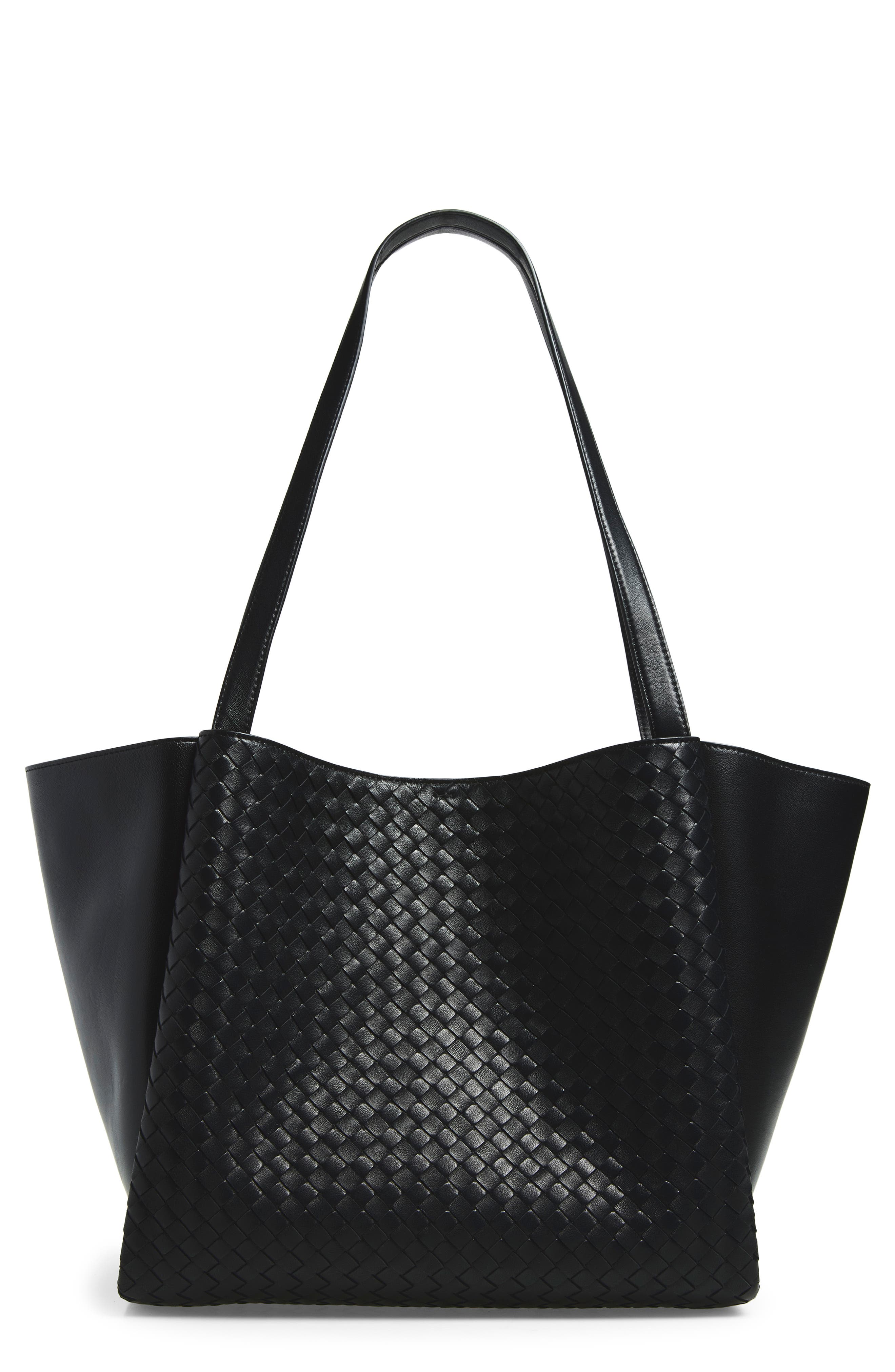 Corso Intrecciato Leather Tote, Main, color, 1007 BLACK-BRASS VIBRATO