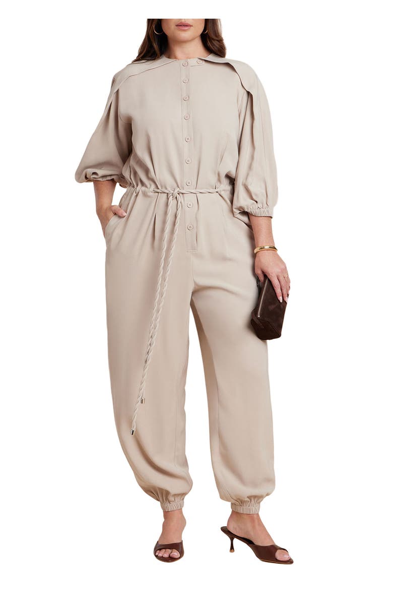 ELOQUII Jumpsuit W Cord Tie, Main, color, Ecru