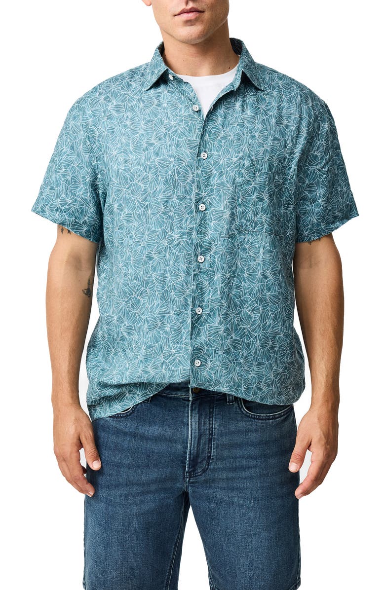 Rodd & Gunn Whitlaker Leaf Print Short Sleeve Linen Button-Up Shirt, Main, color, 