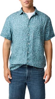 Rodd & Gunn Whitlaker Leaf Print Short Sleeve Linen Button-Up Shirt