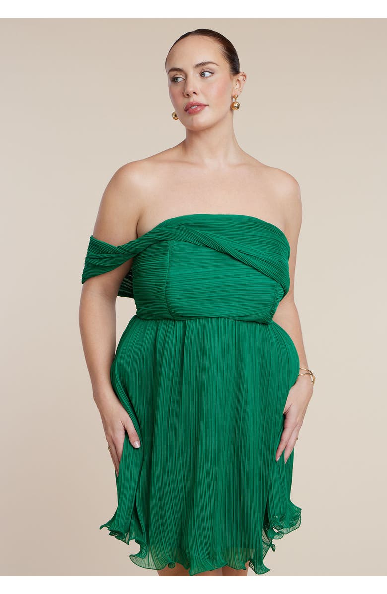 ELOQUII Strapless Mini Dress With Overlay, Alternate, color, Green Tambourine