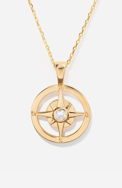 Little Sky Stone Compass Pendant Necklace In Gold