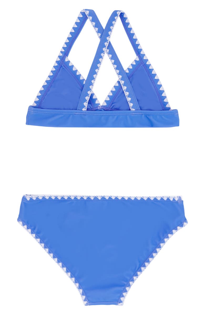 Feather 4 Arrow Kids' Coastline Whipstitch Trim UPF 50+ Two-Piece Swimsuit, Alternate, color, Blue Jay