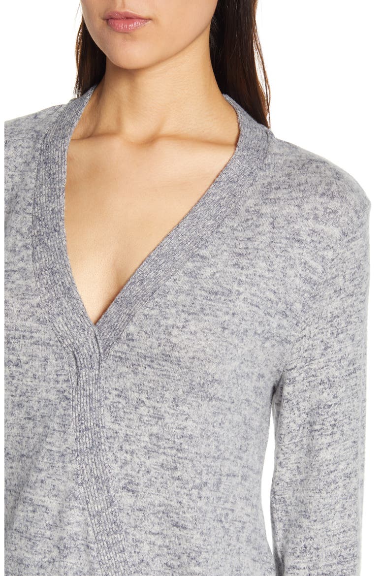 Cozy Heathered V-Neck Sweater, Alternate, color, DEW/ NIGHTFALL