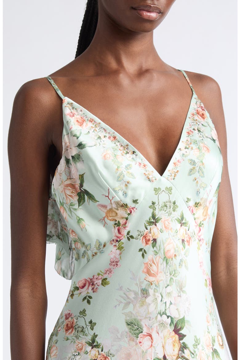 Wildflower Wunderland V Neck Silk Slip Dress, Alternate, color, WILDFLOWER WUNDERLAND