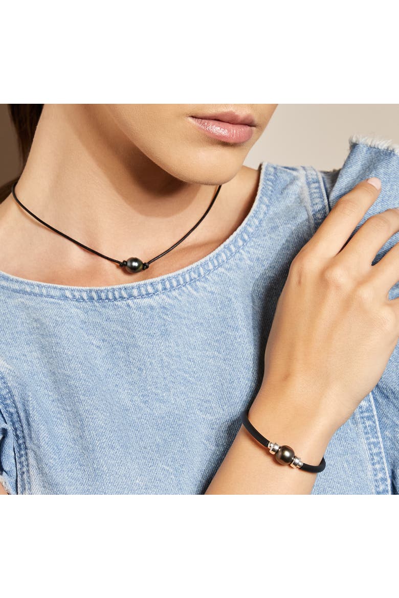 Tahitian Round Pearl Rubber Bracelet, Alternate, color, Black Pearl
