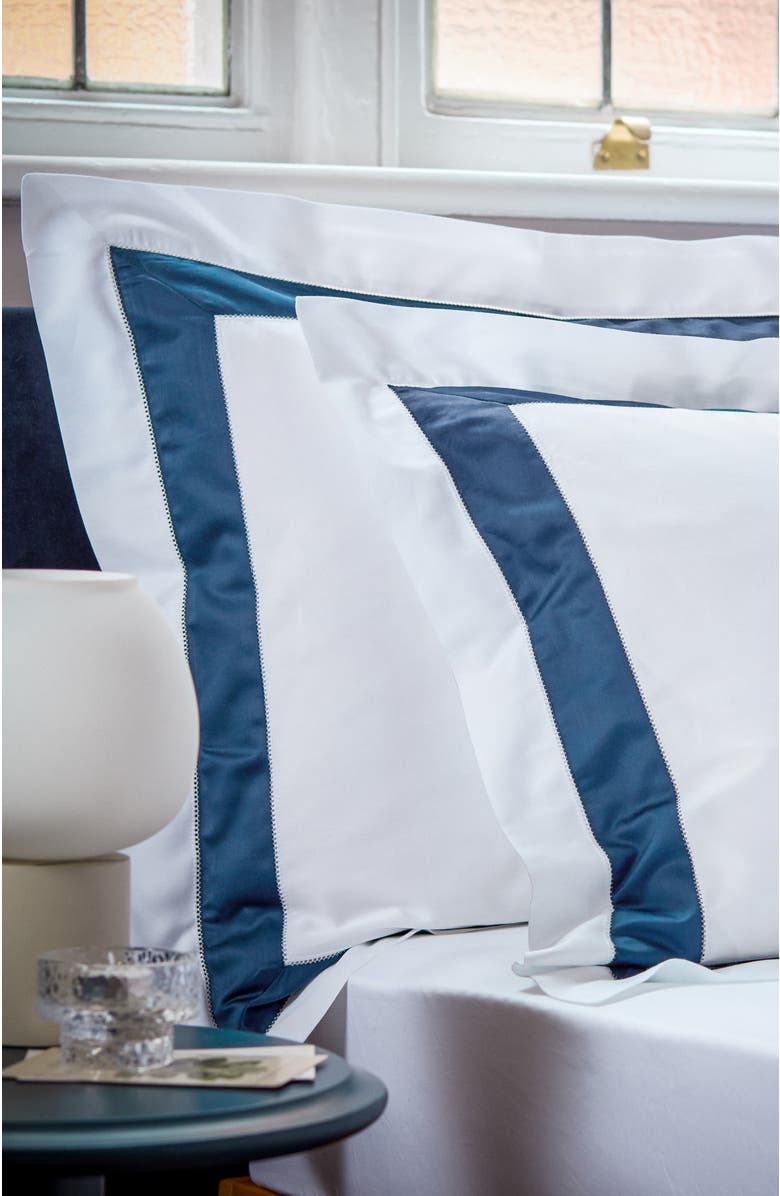 CHRISTY Balmoral Luxury Cotton Sateen Oxford Style Pillow Sham Pairs, Alternate, color, Navy Blue