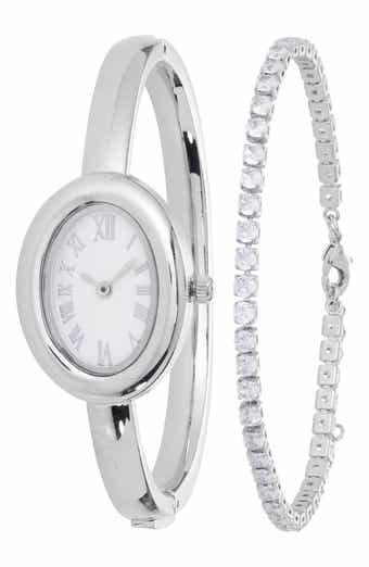 Oval Bangle Watch & Tennis Bracelet Set