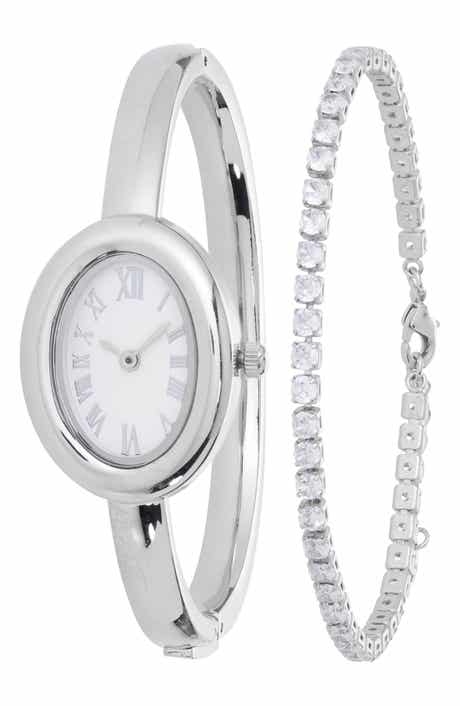 Oval Bangle Watch & Tennis Bracelet Set