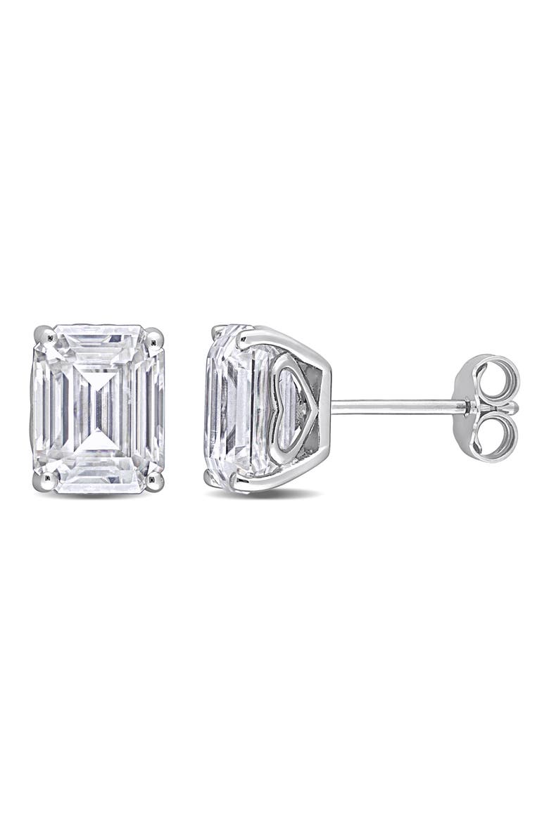 Dew Emerald Cut Lab Created Moissanite Stud Earrings, Main, color, SILVER