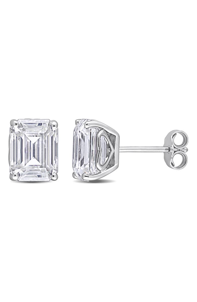 DELMAR Dew Emerald Cut Lab Created Moissanite Stud Earrings, Main, color, Silver