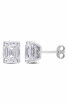 DELMAR Dew Emerald Cut Lab Created Moissanite Stud Earrings