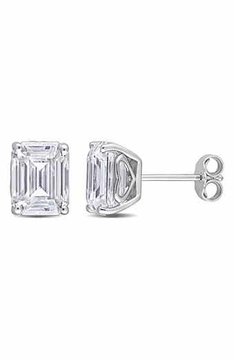 DELMAR Dew Emerald Cut Lab Created Moissanite Stud Earrings