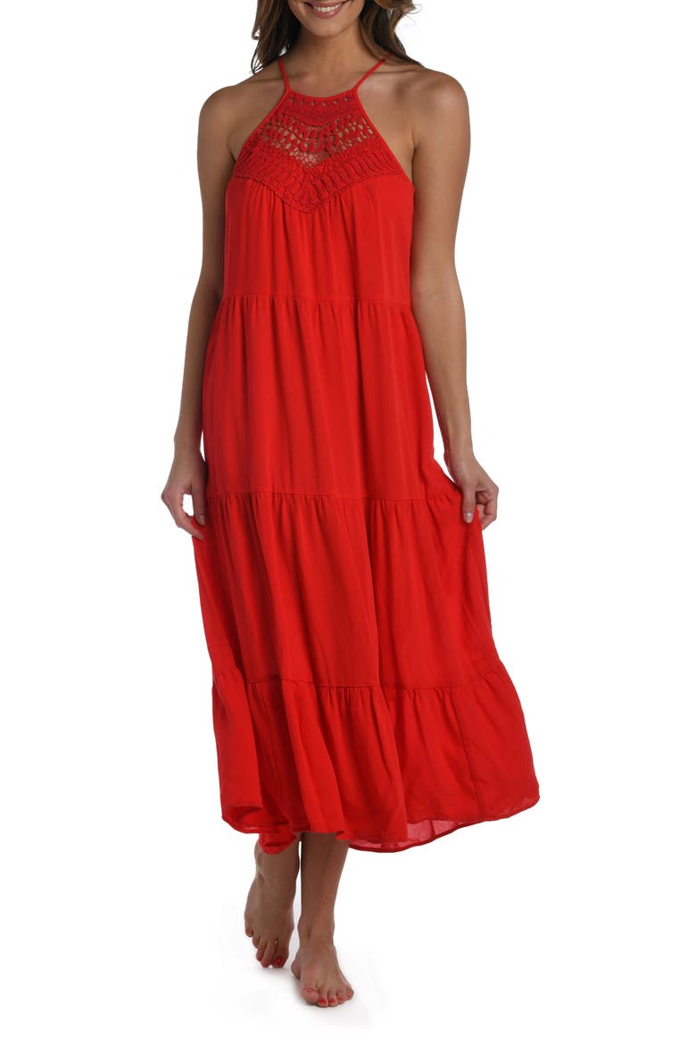 Coastal Halter Neck Cover-Up Dress, Main, color, CHERRY
