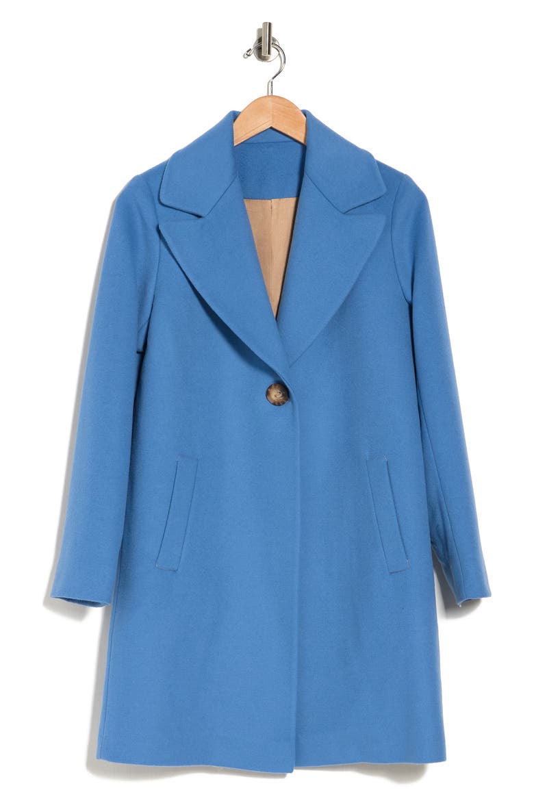 One-Button Peak Collar Wool Coat, Alternate, color, BLEU