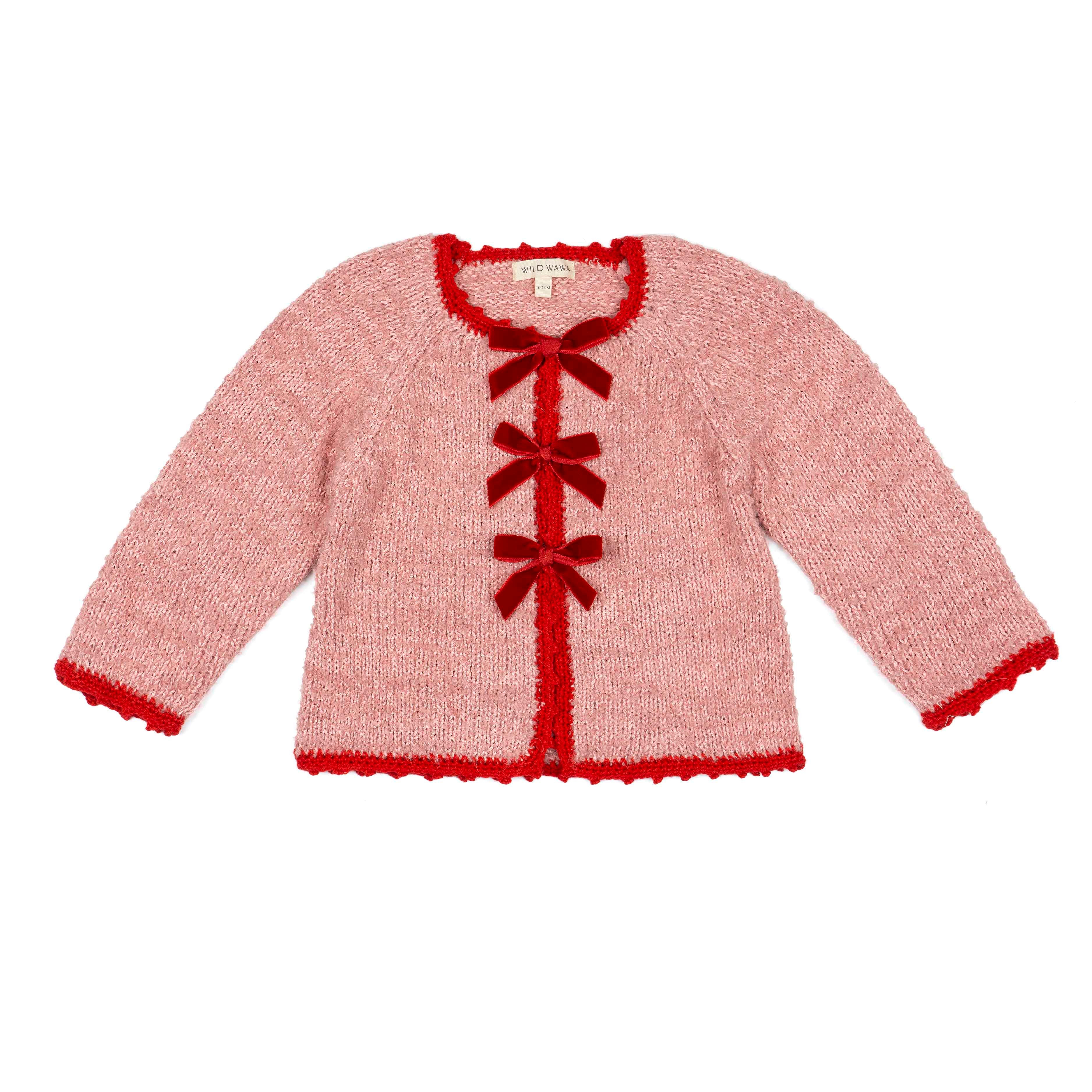 Wild Wawa Velvet Bow Sweater In Pink